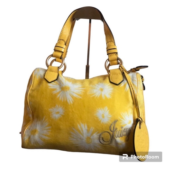 Vintage Juicy Couture Y2K Daisy Velour Patent Trim Handbag